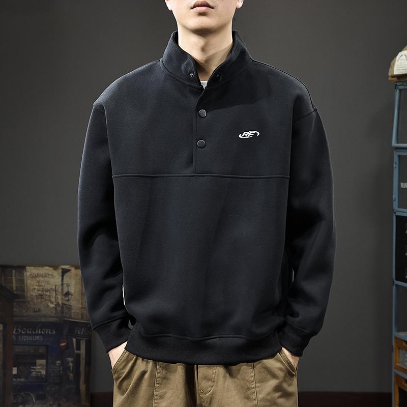 

Осенний тяжелый полуоткрытый свитер поло с воротником-поло, мужская американская модная брендовая вышитая верхняя одежда, свободный пуловер с длинными рукавами, повседневная куртка 4XL чёрный