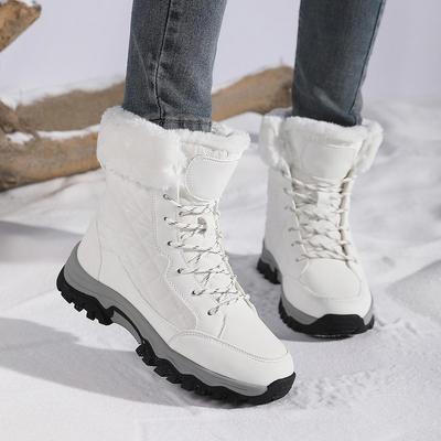 Bottes de neige d'hiver pour femmes, décontractées, en daim, mi-chaudes, montantes, en coton, grandes, antidérapantes, couleur unie, à lacets, en corde