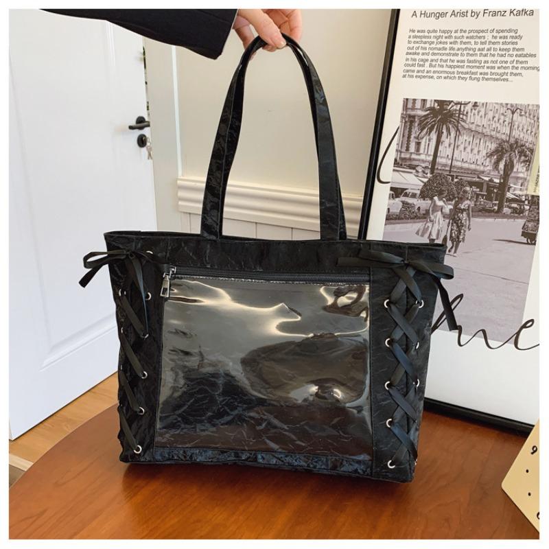 Large capacity bag 2026 new Japanese soft girl ribbon bow portable pain bag transparent shoulder bag