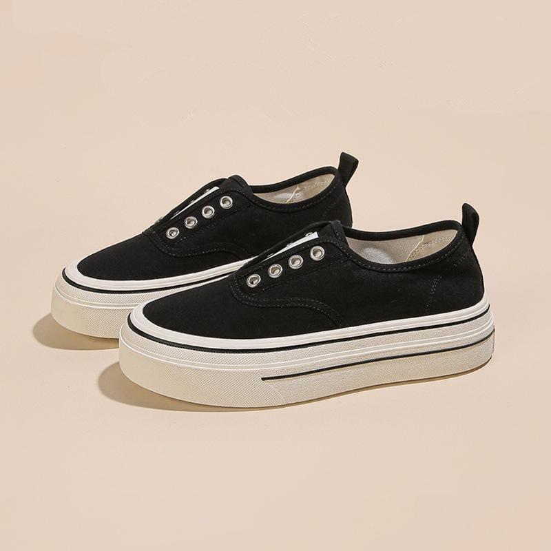 

Кеды на толстой подошве, повседневный стиль с одной педалью, лето 2025, новые холщовые туфли, женские кеды на шнуровке, маленькие белые кеды, кеды для скейтбординга, спортивная и повседневная обувь 40 чёрный