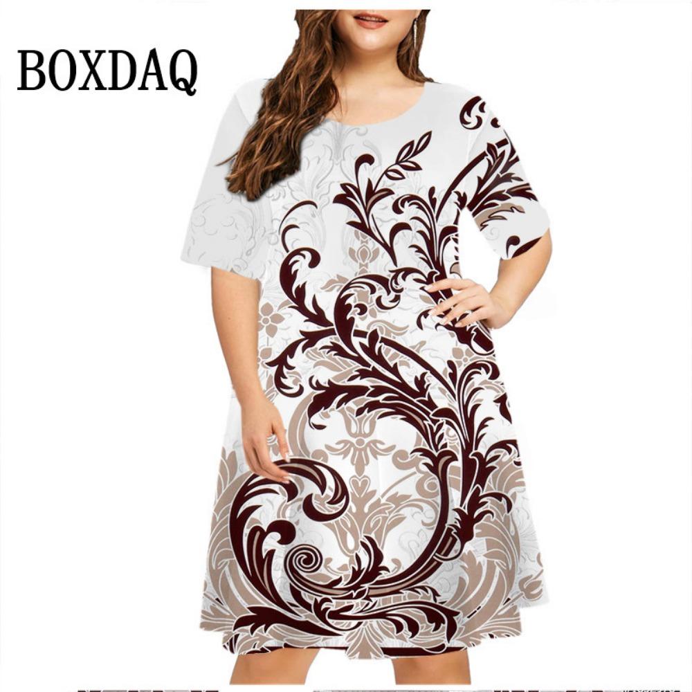 New summer dress women's plant flower loose retro dress casual short sleeved printed mini dress oversized women's sun skirt