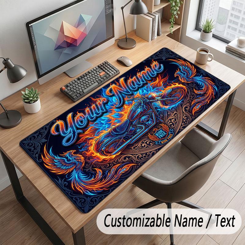 Motorcycle Theme Customized Mouse Pad Personalized Print Name Text Desk Mat For Home Office Table Decor