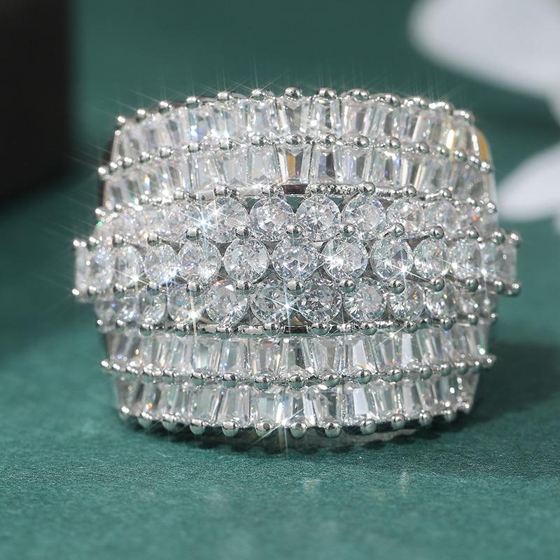 Luxury CopperColor Inlaid White CZ Women's Ring Geometry Daily Wear Party Jewelry
