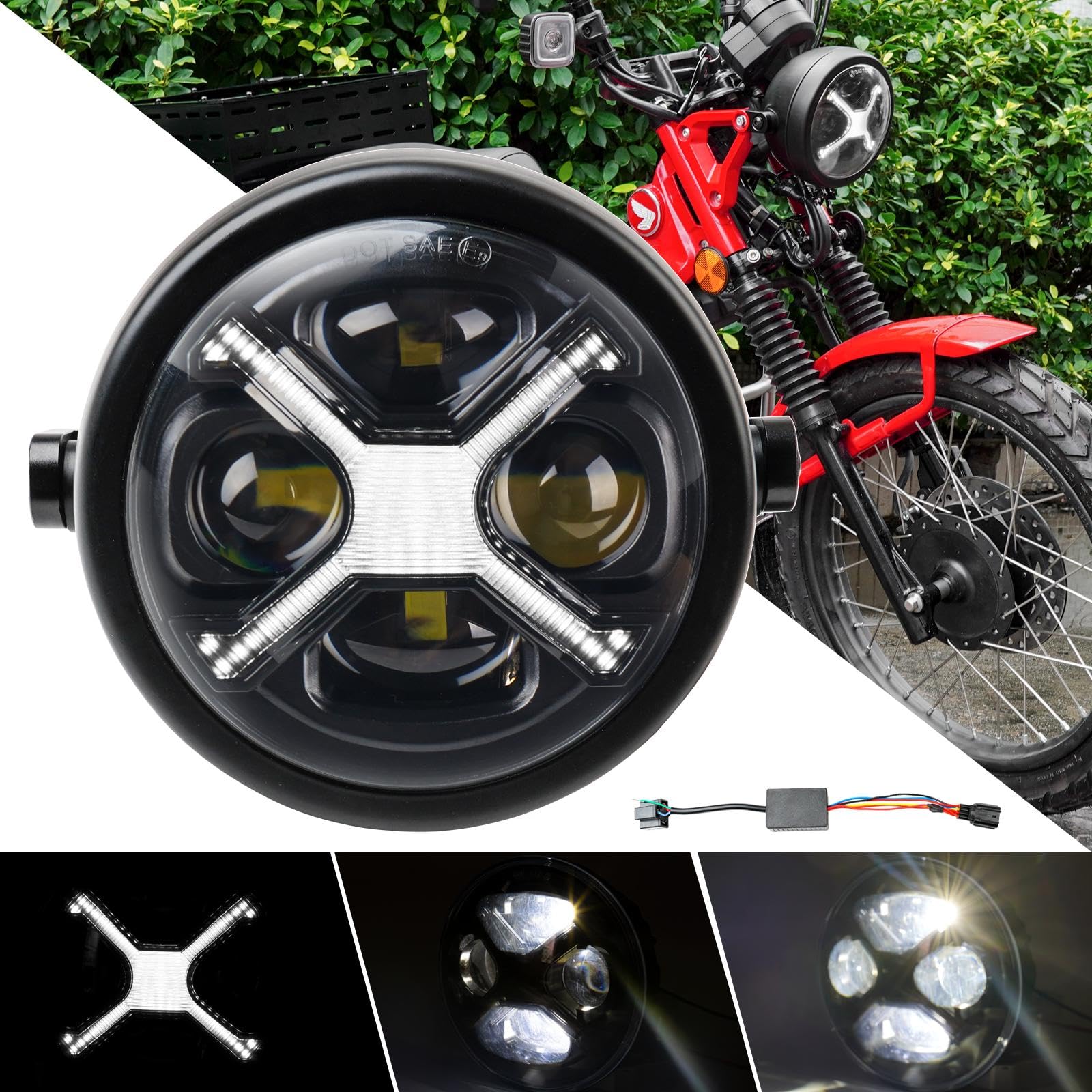 

Motikvans for Hunter Cub CT125 LED Headlights with Housing and Beam DRL JA65 Hunter Cub CT125 Custom Parts Bracket, High/Low Switch, Headlights, белый