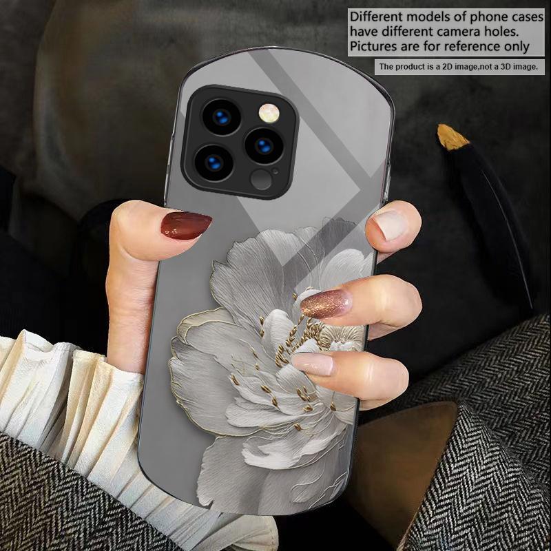 Gradient Colored Flowers For iPhone 17 16 15 14 Pro 13 Plus 12 Mini 11 Pro Max XR X S 7 8 Elliptical Tempered Glass Phone Case