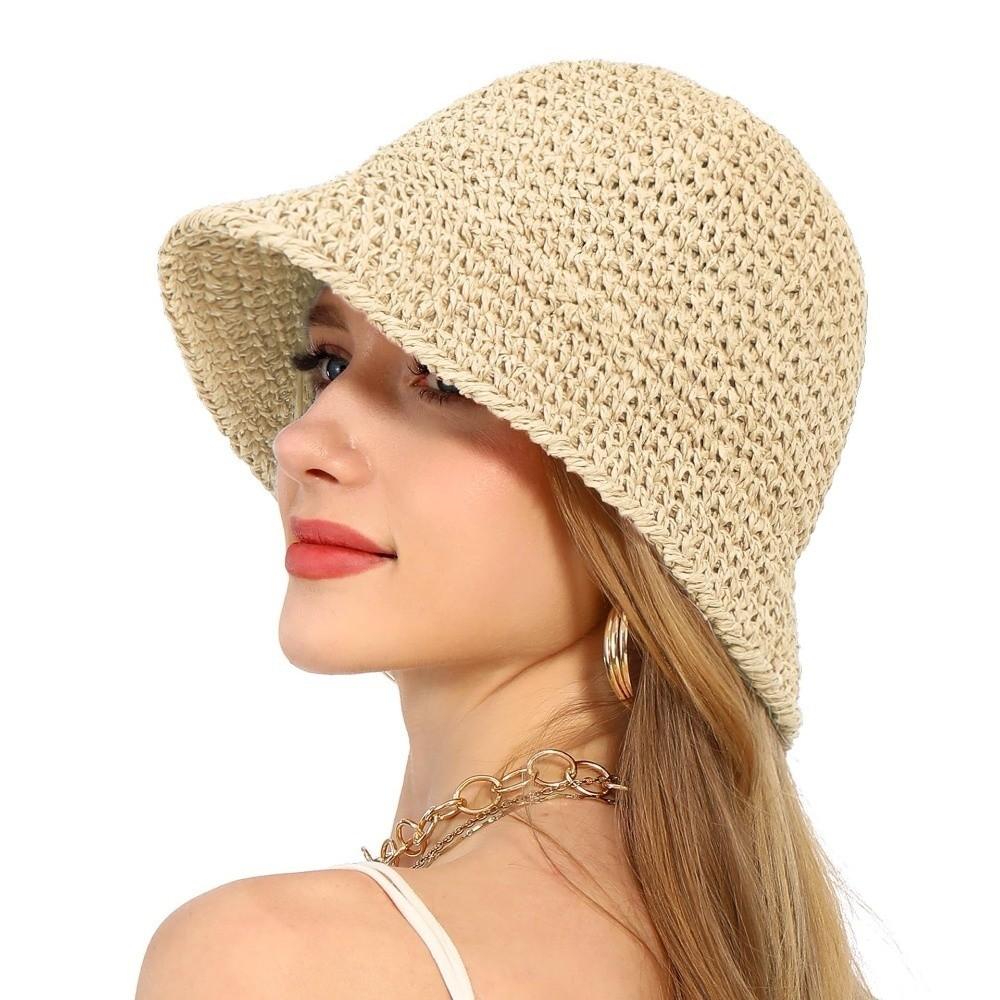 Woven Women Sun Hat Korean Style Bucket Hat Fashion Straw Fisherman Hat  Beach