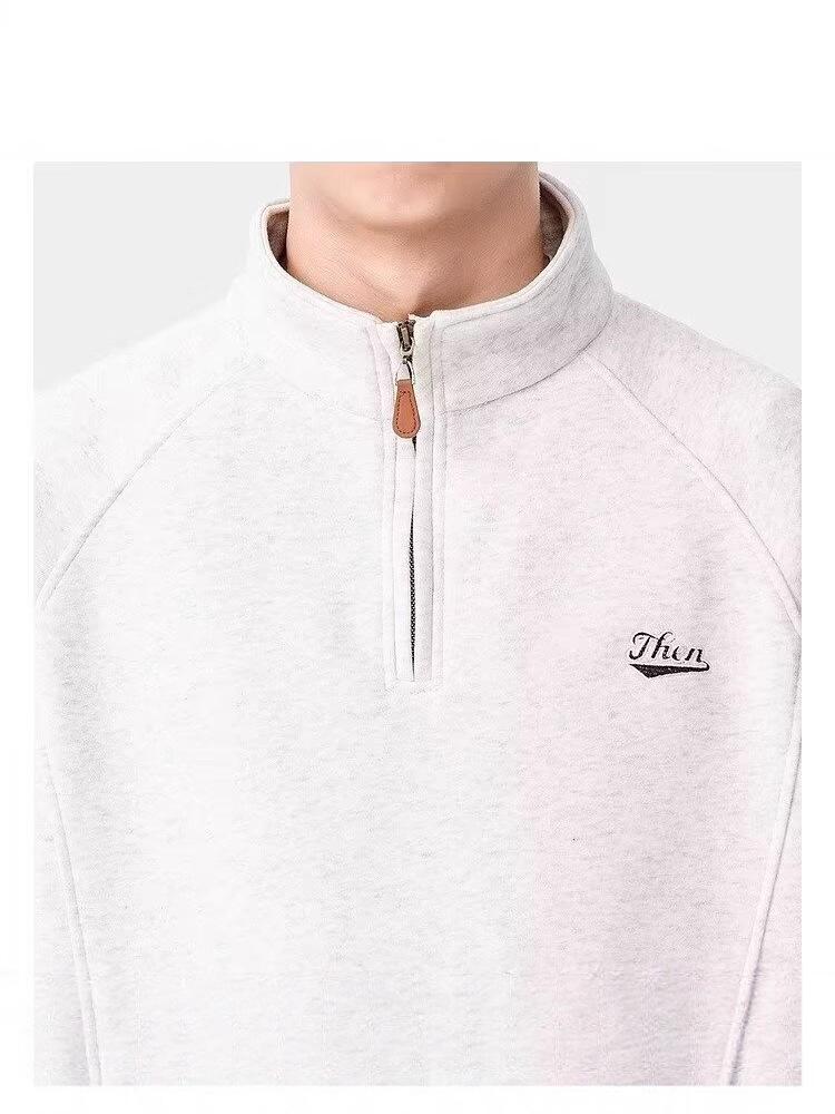 Unisex Heavyweight Embroidered Half-Zip Hoodie: Trendy, Loose Fit, Stand Collar, Long Sleeve, Perfect for Autumn/Winter Sports and Layering.