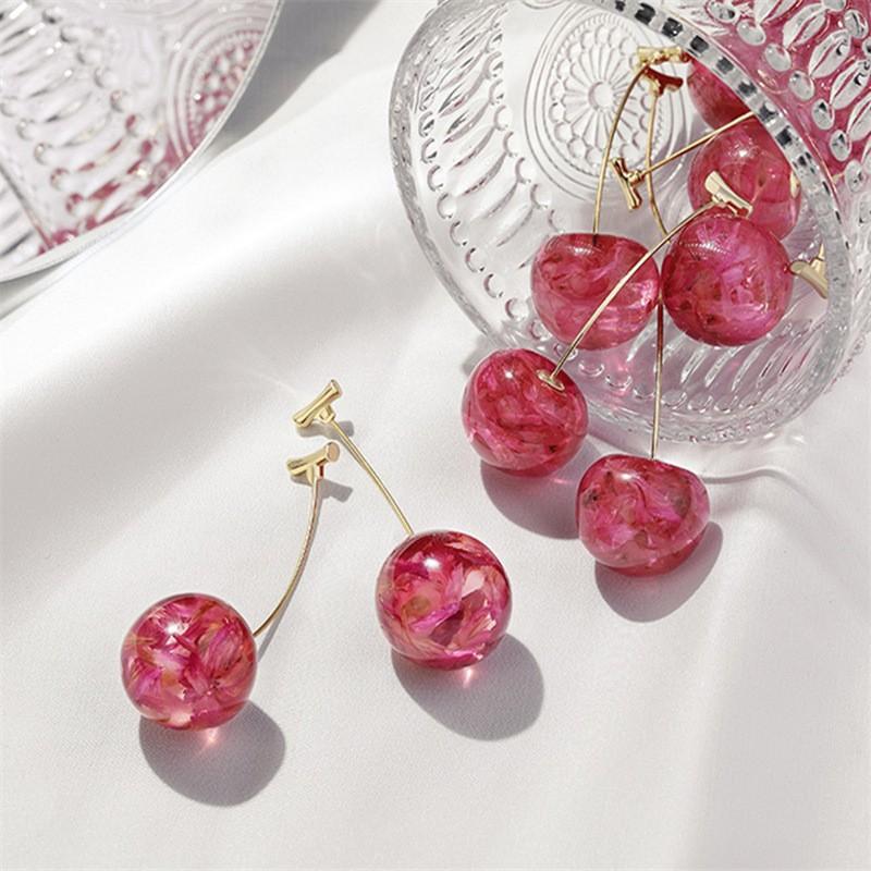 Summer Fresh Dried Flower Cherry Cherries Earrings Earrings Korean Girl Cute Little Fairy Fruit Earrings Earrings