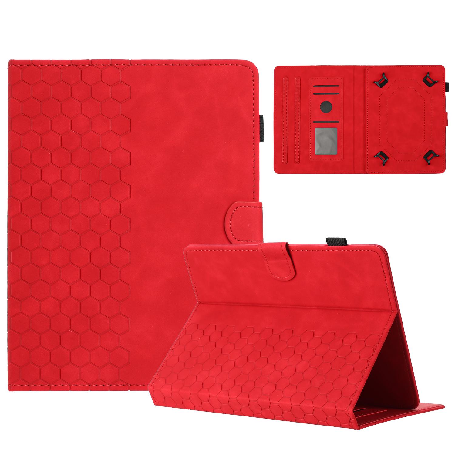 

Universal 7-inch Tablet Case Honeycomb Printed Leather Tablet Cover with Card Slot Red