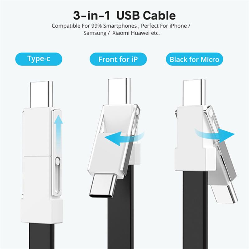 3-in-1 Micro-USB Typ-C Datenkabel Tragbares Schlüsselanhänger-Ladegerät Ladekabel Kompatibel für iPhone