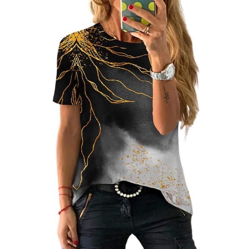 Dame Sommer T-skjorte Trendtrykk Retro Mote Kortermet Tees Casual Trykte Topper