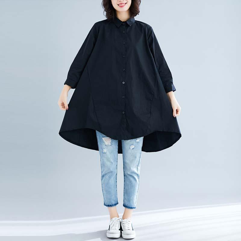 Summer Loose Lapel Seven Quarter Sleeve Women's Mid Long Length Shirt
