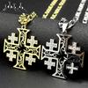 Jerusalem Cross Pendant Necklace for Women Men Stainless Steel Gold Color Christian Rhinestones Hip Hop Chain Necklaces Jewelry