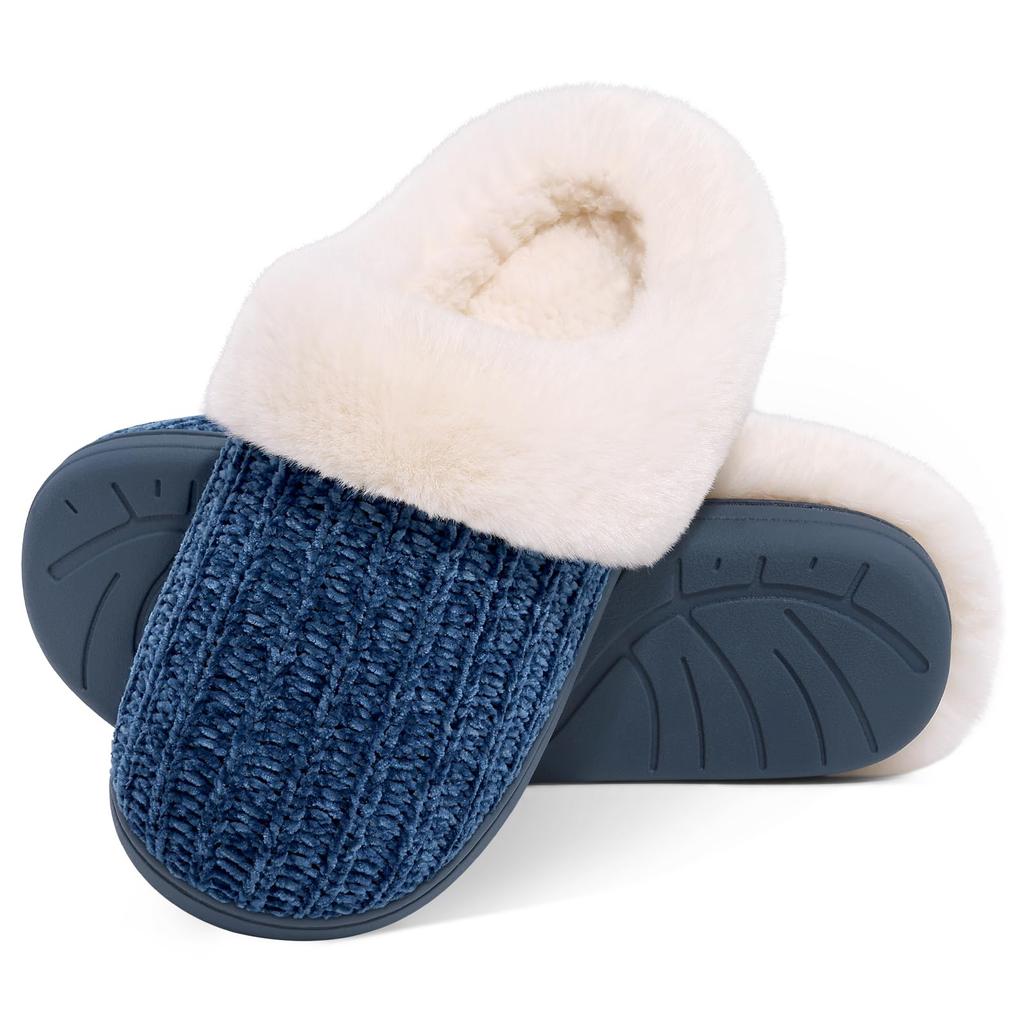 Comwarm Winter Fur House Slippers For Men Women Cozy Indoor Fleece Lined Flat Slides New Plush Knit Cotton Shoes Fuzzy Slippers