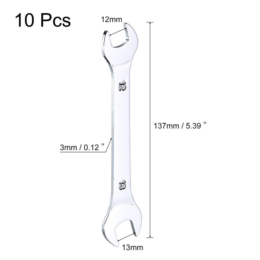 uxcell Thin Open End 12mm x 13mm Metric Double Open End Chrome Mirror High Carbon Thin Wrenches for Home Machine 10 Pieces Wrenches, Wrenches, Plated,