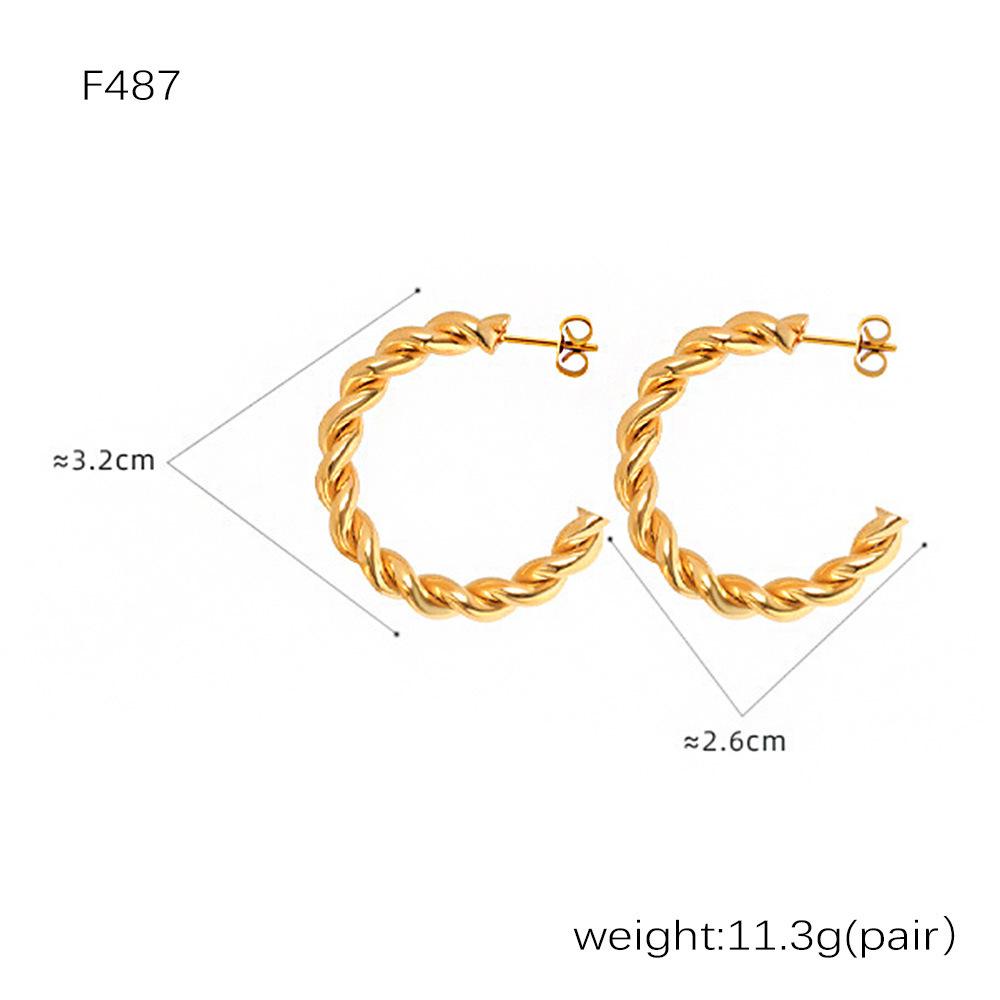Qiong Yao European & American C-Shaped Simple Earrings, 18K Gold-Plated Stainless Steel Jewelry Set