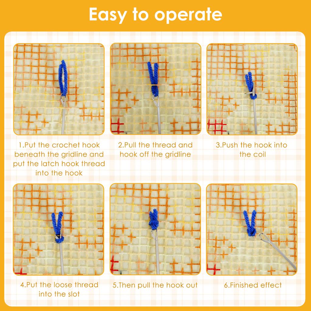 Cute Cat Style Latch Hook Rug Kit Beginners Starter DIY Pre Printed Bright Color Latch Carpet Making Tool Kit with Instructions