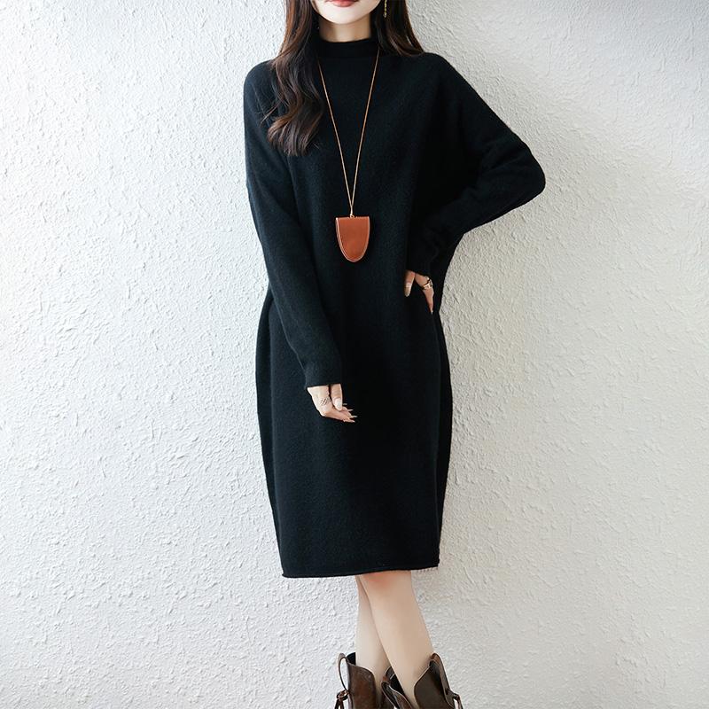 Women Sweater Dress 100% Wool MODERN NEW SAGA Turtleneck Knit Long Pullover Winter Jumpers Wool Long Dress Female