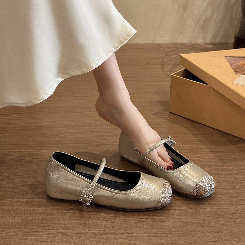 With skirt Mary Jane shoes single shoes women's spring and summer new flat beanie shoes silver small leather shoes