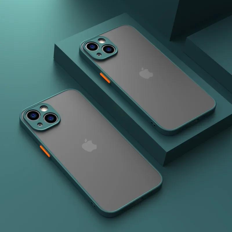 Shockproof Thin Matte Case For iPhone 15 16 13 12 11 14 Pro Max Plus Mini XR XS X Silicone Bumper Clear Hard Cover Capa Funda