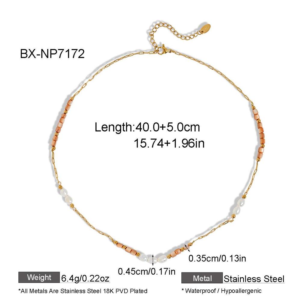 Cross Exclusive Natural Freshwater Pearl and Colored Stone Clavicle Necklace, 18K Titanium Steel, Women's Waterproof Ins Style Niche.