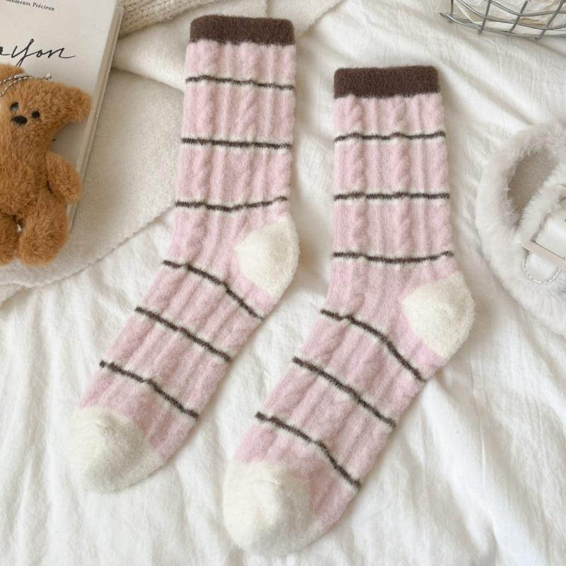 Australian Fleece Striped Twist Warm Socks Autumn and Winter Fleece Thickened Warm Tube Socks Children's Home Sleep Socks Women