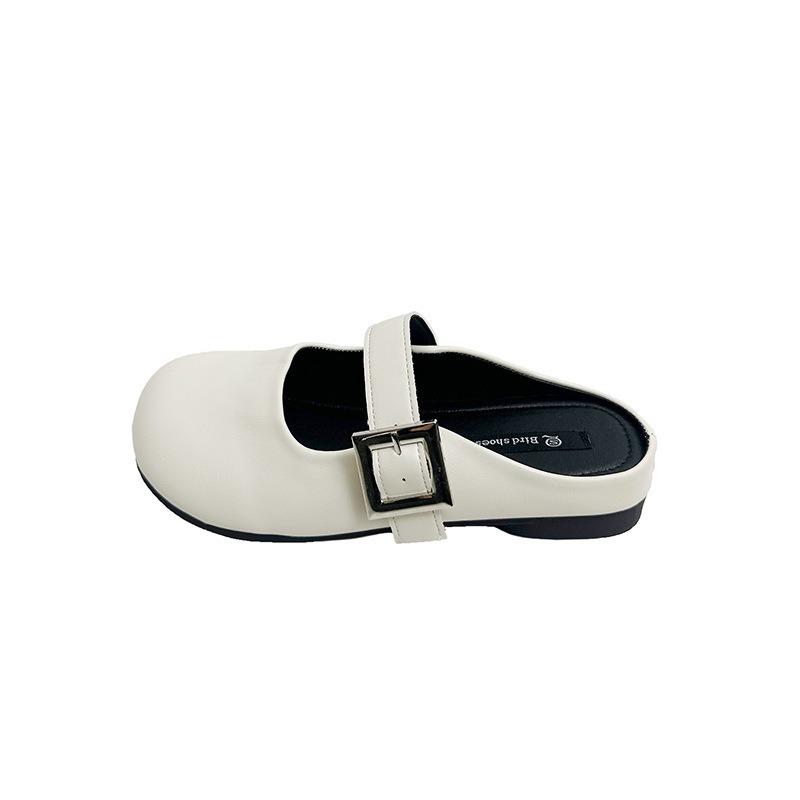 Half drag flat bottom bag head half slippers women's summer outer wear single shoes women's new niche beige