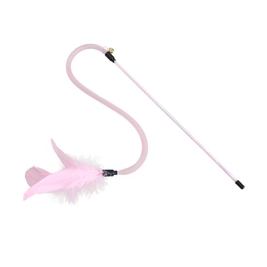 

Interactive Cat Wand Toy Cat Feather Toy with Bell Elastic Mesh Tube Kitty Wand Toy for Indoor Kittens Hunting Instinct Stimulation розовый