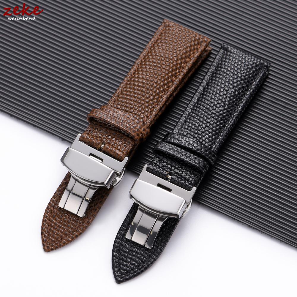 Genuine Cowhide Watch Straps 14/15/16/18/19/20/21/22mm Lizard Pattern Leather Band Watch Bracelet Butterfly Clasp Wristband Belt