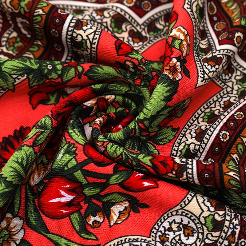 Russian Plus Size Women's Tassel Shawl - Vintage Ethnic Printed Square Scarf