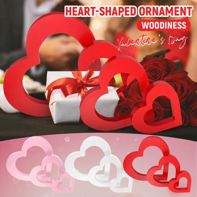 Neue Holz-Herzform Ornamente Heimdeko Valentinstag Wohnzimmer Schreibtischdekoration Festivalgeschenk Handwerk