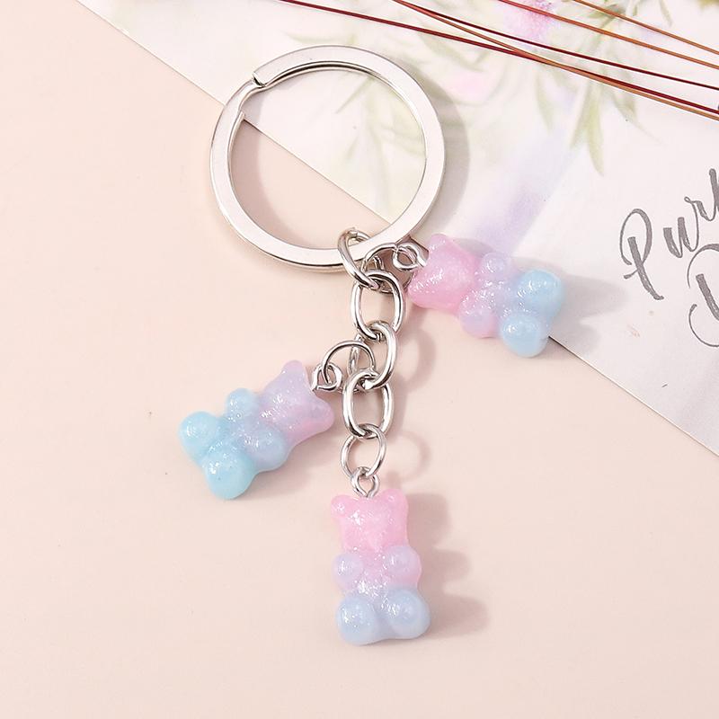 Aihua 12 colors Cute Cartoon Candy Color Gummy Bear Keychains for Women Girls Resin Bear Keychains Sweet Jewelry Gifts