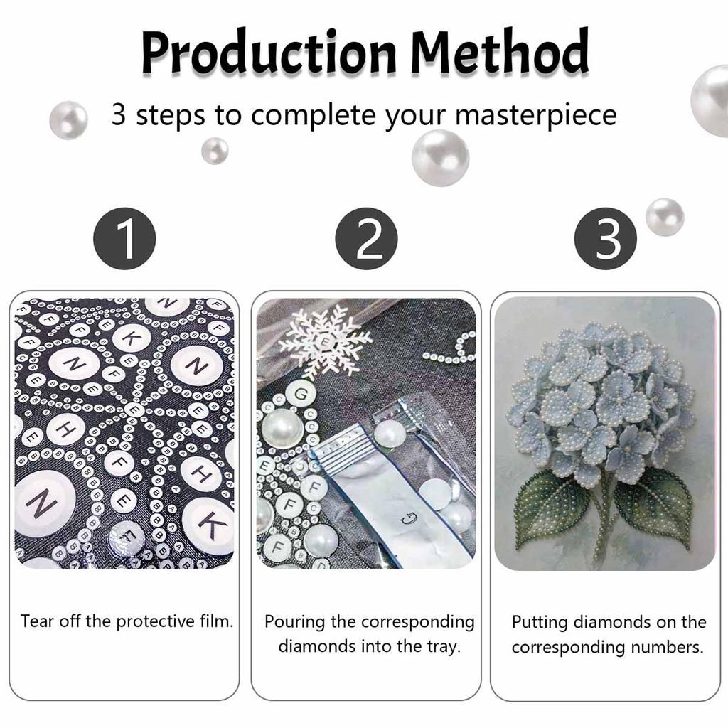 DIY Framed Pearl Painting Kit Blue Hydrangea Floral Sparkling Bead Canvas Creative Craft Gift for Women Adults