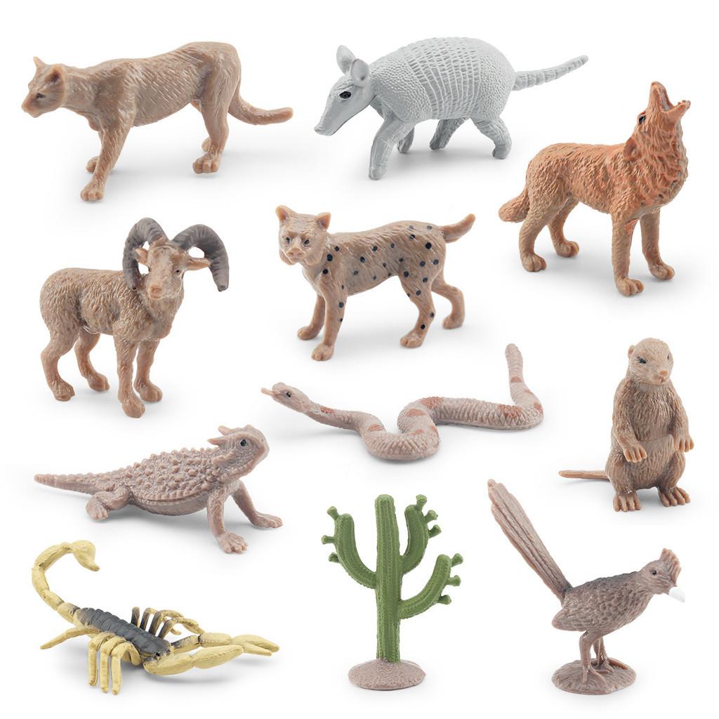 Realistic 11 Piece Desert Animal Model Set Including Rattlesnake Cactus And More
