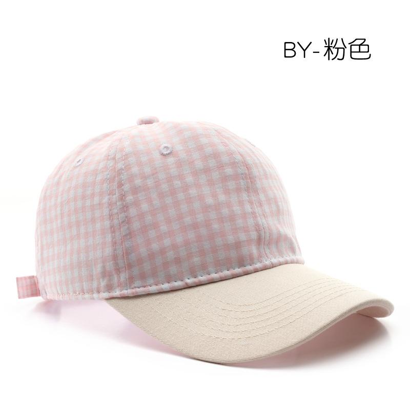 Hat spring and summer retro female solid color plaid color matching baseball cap outdoor sports men's travel sun protection cap
