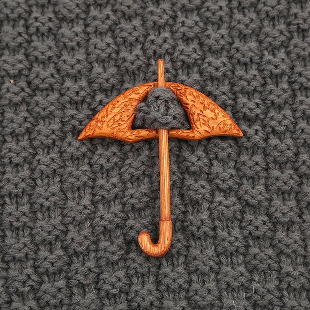 Umbrella Dancing Piggy Wooden Brooch Bunny Kitty Scarf Buckle Cute Animal Sweater Pin  Sweater