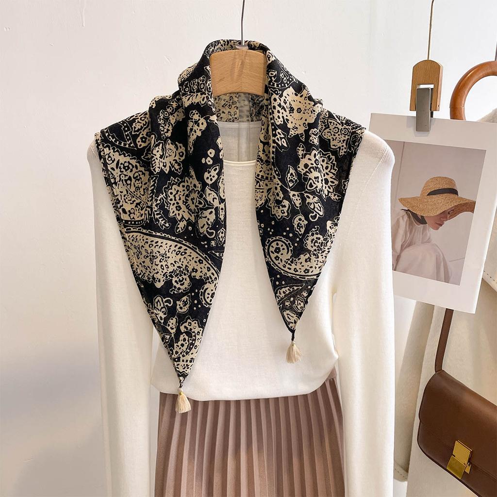 New old money style French cashew flower square scarf women's fashion retro scarf multi-functional decorative silk scarf shawl