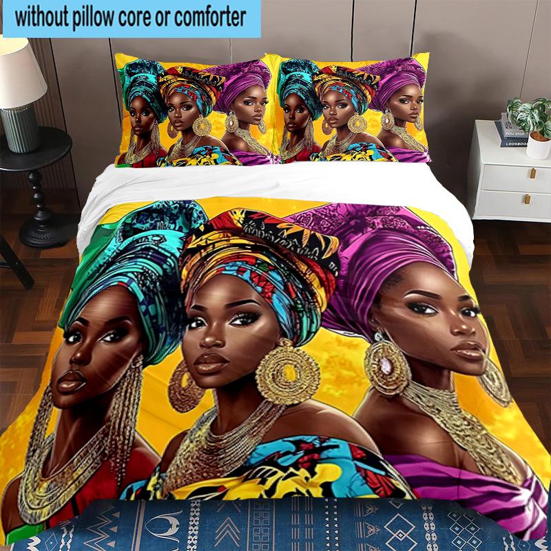 African Women 3pcs Bedding,Including 1pc Duvet Cover And 2pcs Pillowcases Perfect for Christmas,Ideal for Bedroom, Dormitory