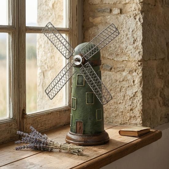 Colorful Windmill Display Dutch Ornaments, Mini Vintage Holland Statue, Resin Artwork, Ornament Classic Model, Rustic Desktop for Home Office