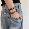 Dark Punk Y2K Pentagram Leather Bracelet - Women's Layered Hip Hop Style