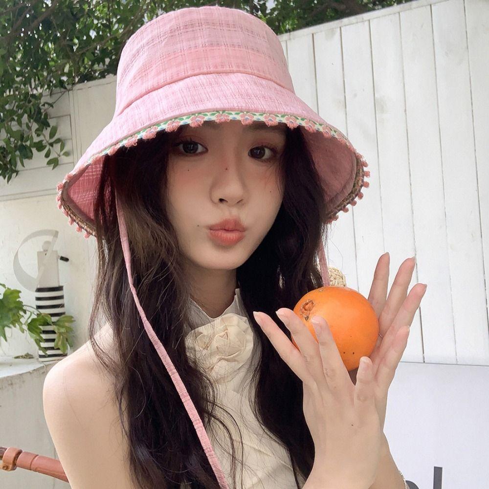 Sweet Lace-up Sun Caps French Style Women's Sun Hat Elegant Summer Fisherman Hat  Lady