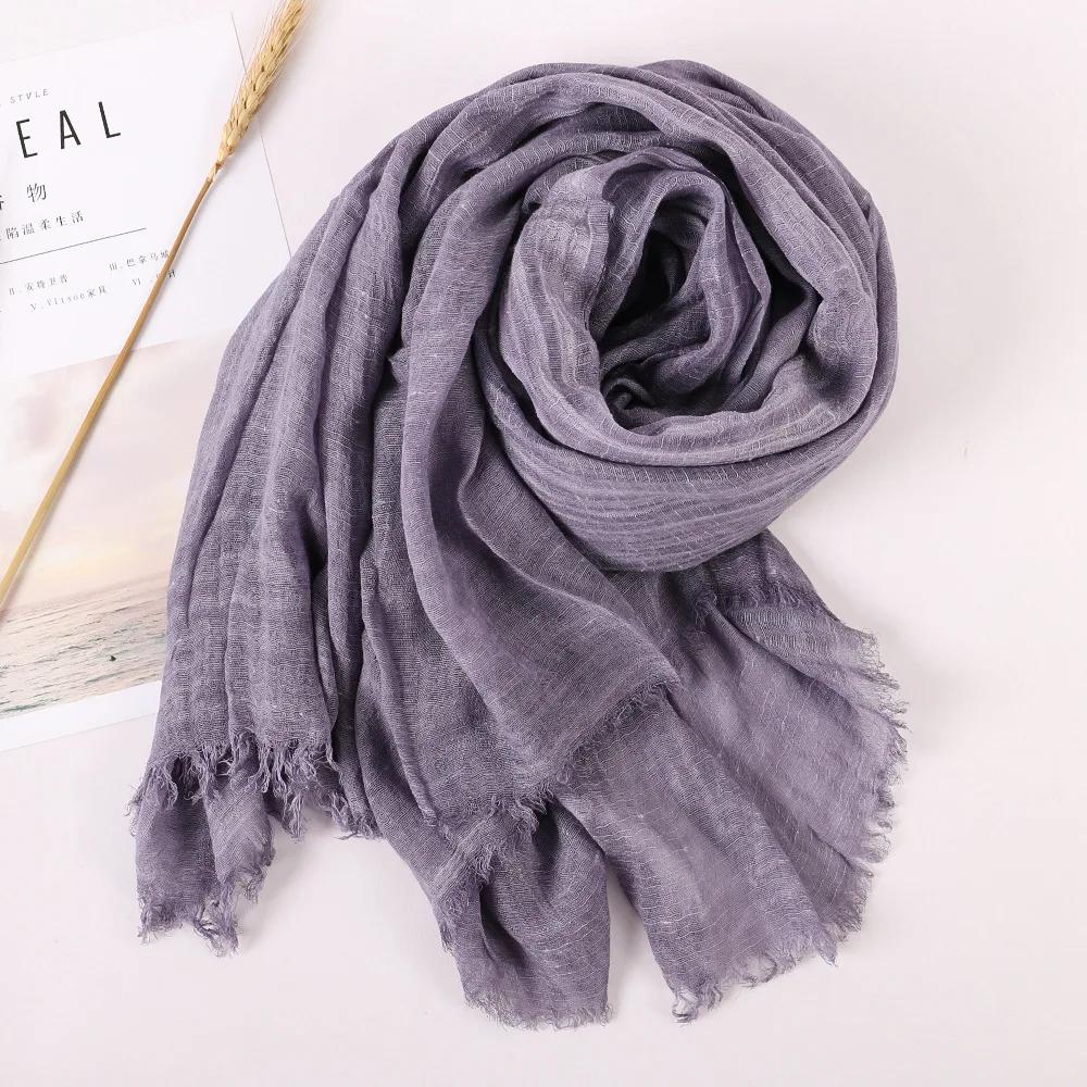 Spring Summer New Solid Color Woolen Cotton and Hemp Scarf Tassel Art Shawl Summer Print Versatile Cotton and Hemp Fashion Trend