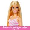 BARBIE Blonde Puppe Mit Tragetasche Und Kinder Ab 3 HPL73 - Pink-weißem Badeanzug, Sonnenhut, Strand-Accessoires, Für Jahren,