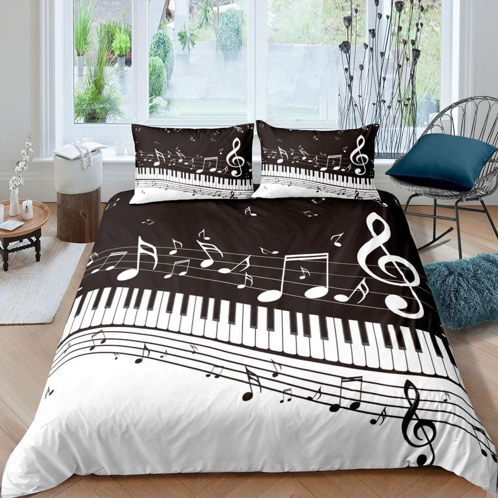 Vzor klavíru Povlak na přikrývku Klasická hudba Tematická 2/3dílná ložní souprava Hudební vzor Geometrický pruh Královský povlak na přikrývku