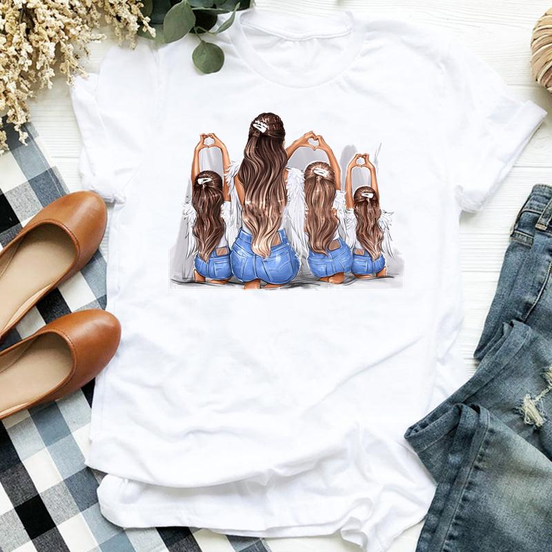 Women's Fashion Tshirt Print Tee Top Happy Time Cartoon Mom Mama Mother 90s Summer Short Sleeve Woman Female Basic T Clothing Graphic T-shirts