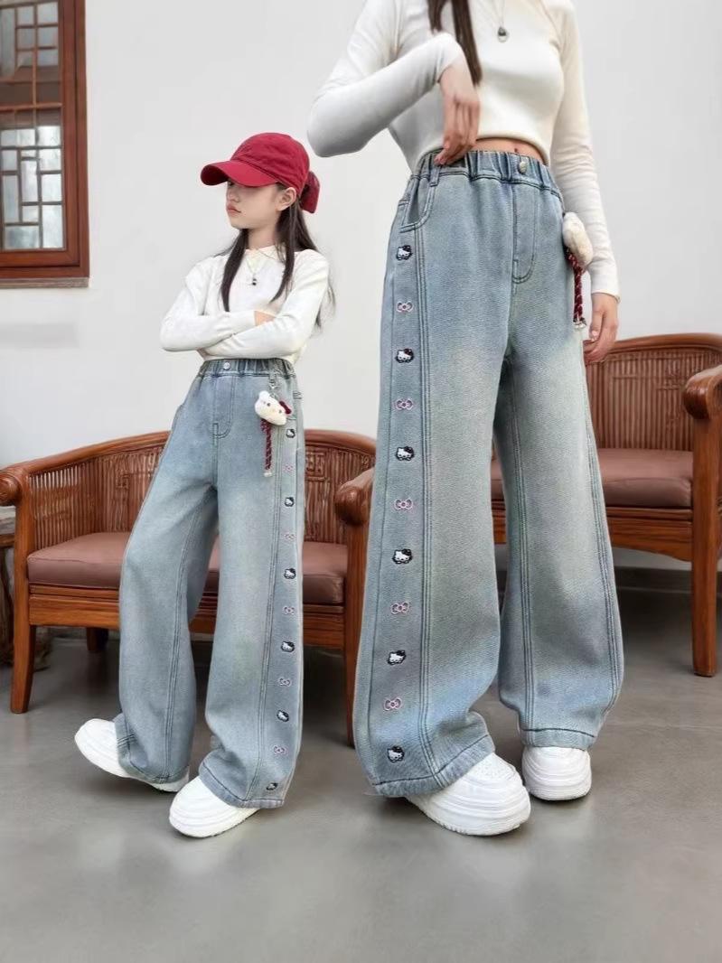 

Medium-Large Girls Wide-Leg High-Waisted Denim Pants for Spring/Autumn 130