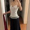 Gentle Wind Bow Lace Suspender Vest Women's Summer New Slim Lace Hem Top