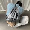 Korean Blogger with the Same Ins Bow Satin Drawstring Backpack Y2k Silver Gray Bundle Mouth Bag Cute Little Backpack