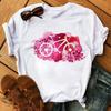 Spring Summer Ladies Floral Bicycle Pattern Fashion Cartoon Print White Letter T-shirt Woman Clothes T Shirt Tops Tee Graphic
