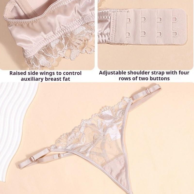 Französisches Sexy Dessous-Set für Damen Sexy Push-up-BH Reine Spitze Anti-Hänge-BH Atmungsaktive Slips